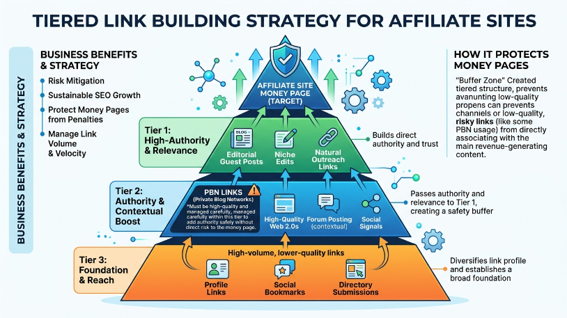 Tiered linking strategy for affiliate sites
