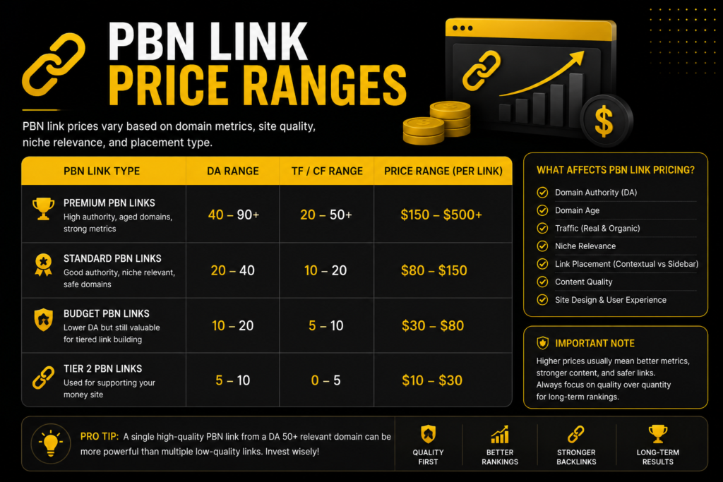 PBN link price ranges