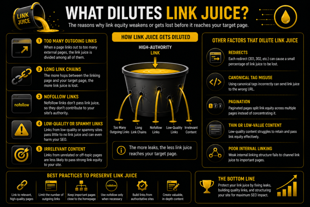 What dilutes link juice
